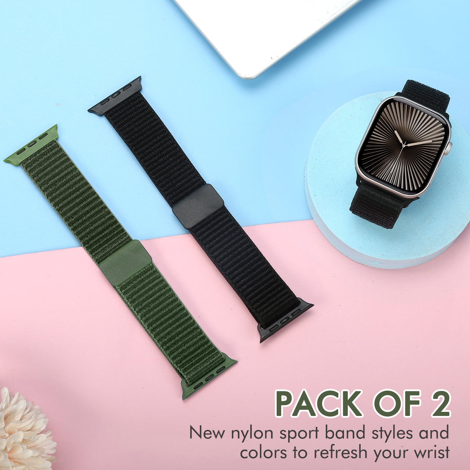 Vodtian 2 Pack Nylon Sport Bands Compatible with Apple Watch Bands 38mm 40mm 41mm 42mm 44mm 45mm 46mm 49mm Women Men, Soft Breathable Straps for iWatch Series 11/10/9/8/7/6/SE 3/Ultra 3 - Image 4