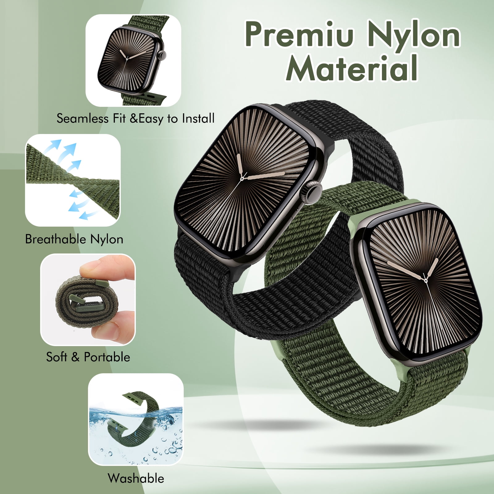 Vodtian 2 Pack Nylon Sport Bands Compatible with Apple Watch Bands 38mm 40mm 41mm 42mm 44mm 45mm 46mm 49mm Women Men, Soft Breathable Straps for iWatch Series 11/10/9/8/7/6/SE 3/Ultra 3 - Image 3