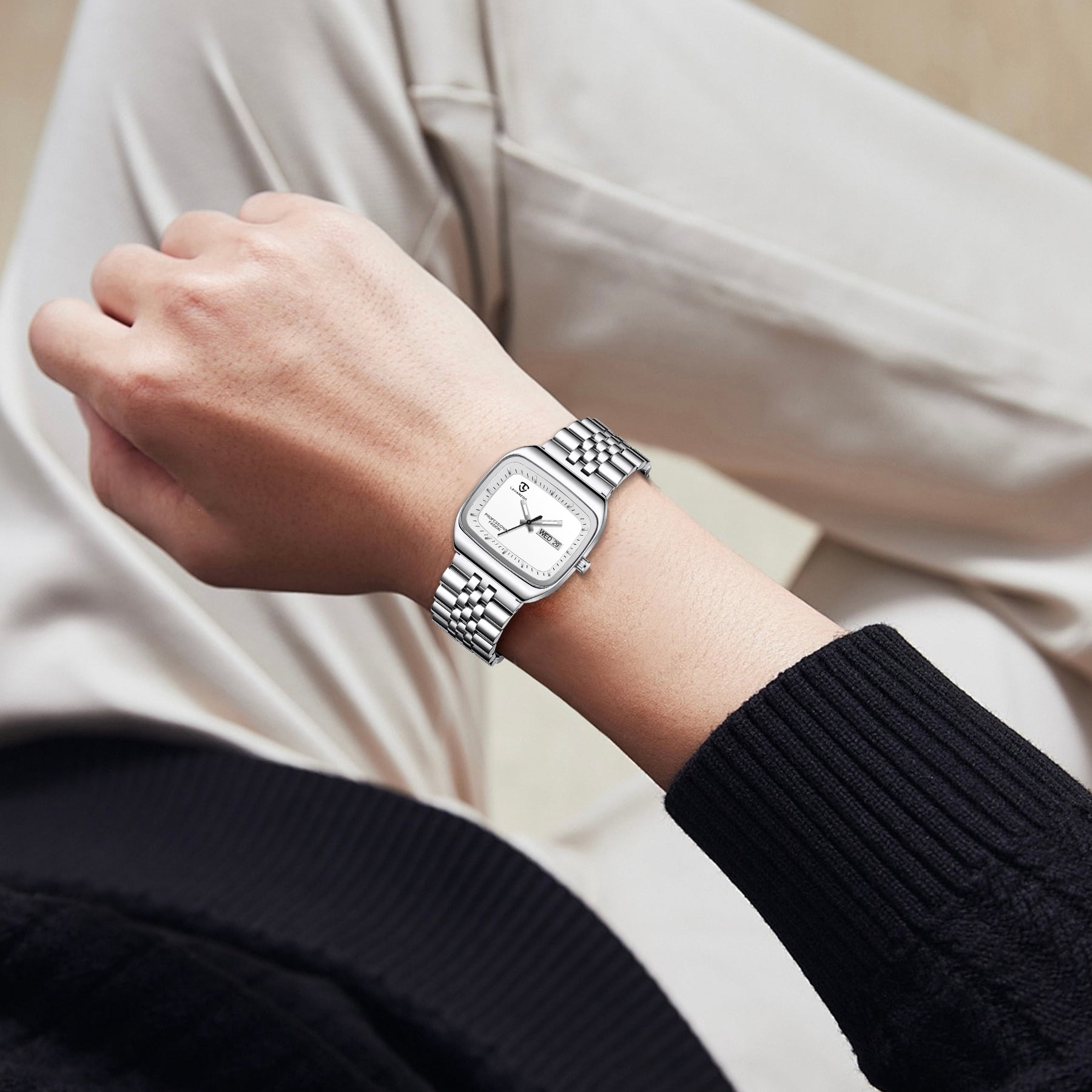 Watch for Men Luxury Casual Man Watches Waterproof Quartz Watch with Stainless Steel Strap,Rectangular Dial, Luminous Hands Birthday Gift for Men - Image 4