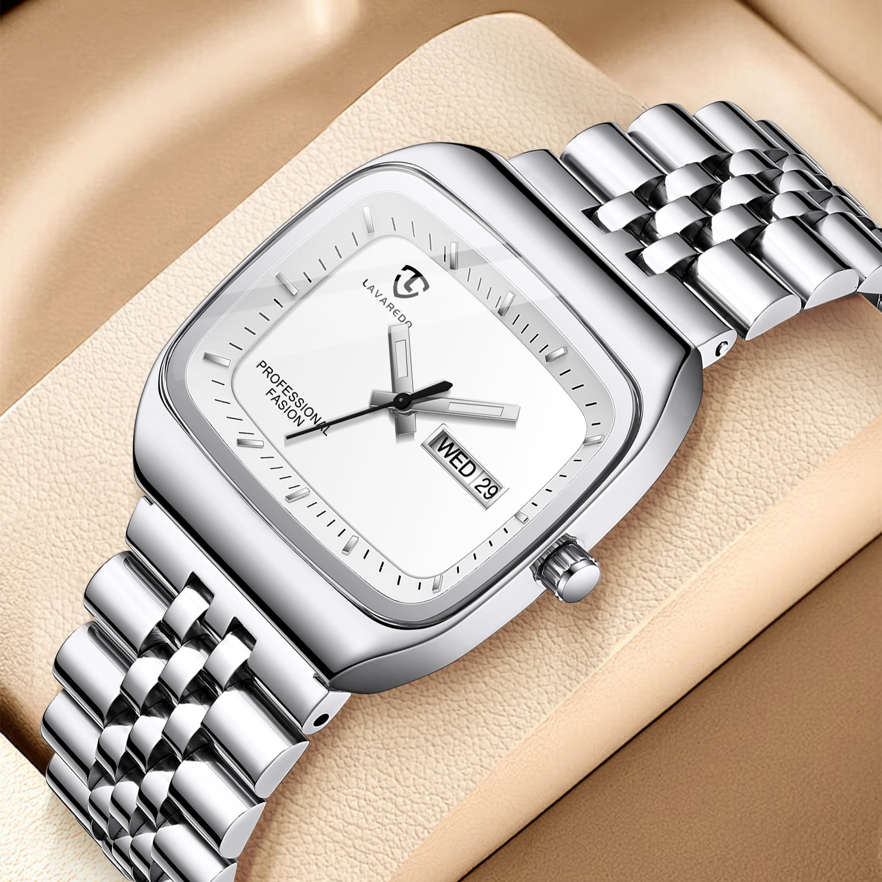 Watch for Men Luxury Casual Man Watches Waterproof Quartz Watch with Stainless Steel Strap,Rectangular Dial, Luminous Hands Birthday Gift for Men - Image 5