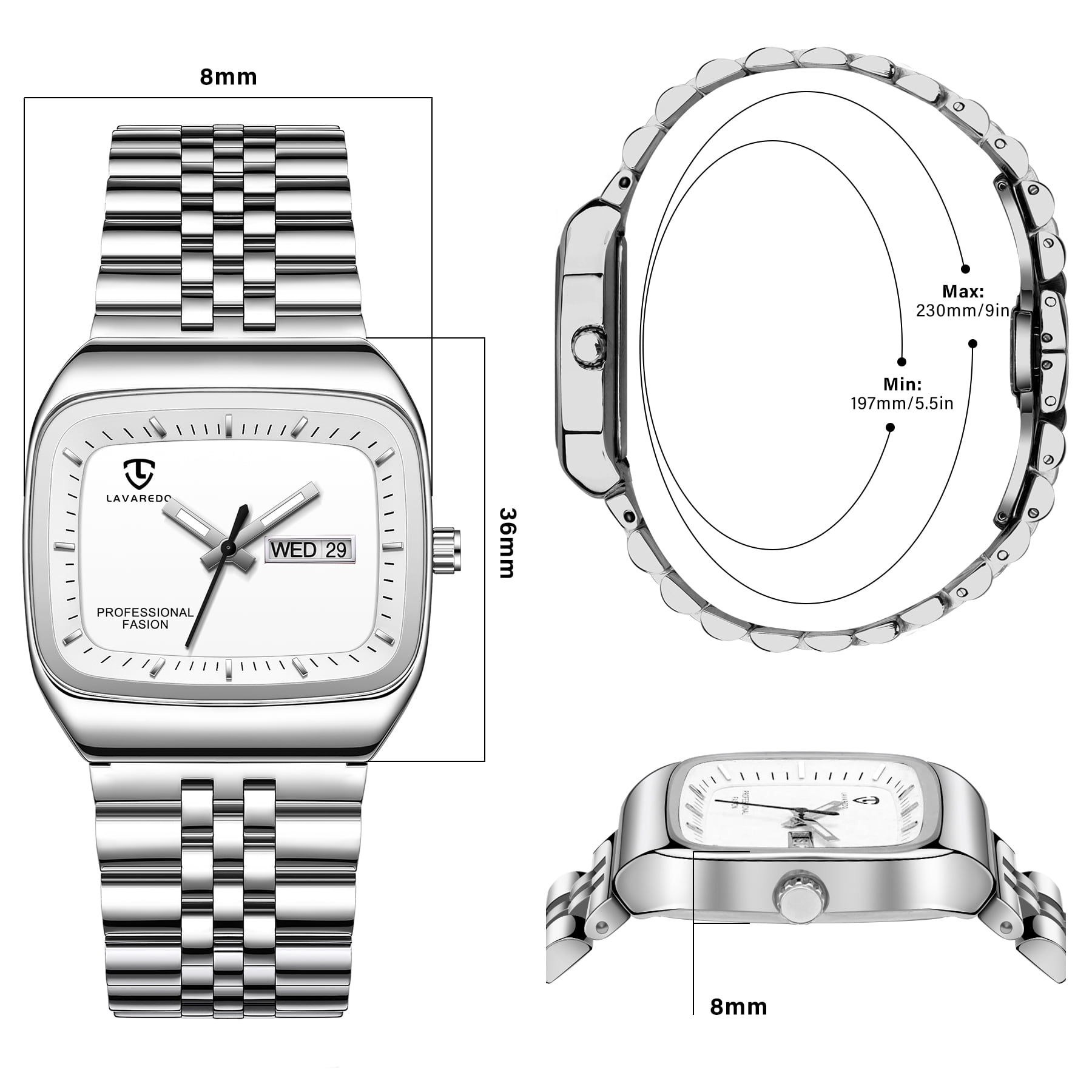 Watch for Men Luxury Casual Man Watches Waterproof Quartz Watch with Stainless Steel Strap,Rectangular Dial, Luminous Hands Birthday Gift for Men - Image 3