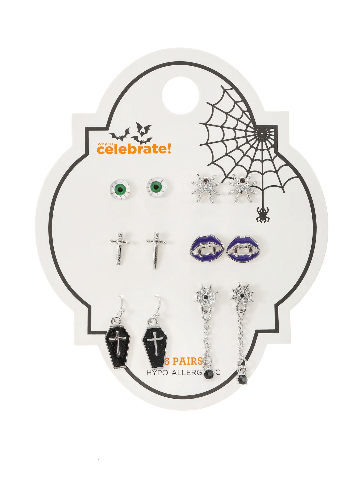 Way to Celebrate Haunted Icons Halloween Silver Earring Set, 6 Pairs - Image 2