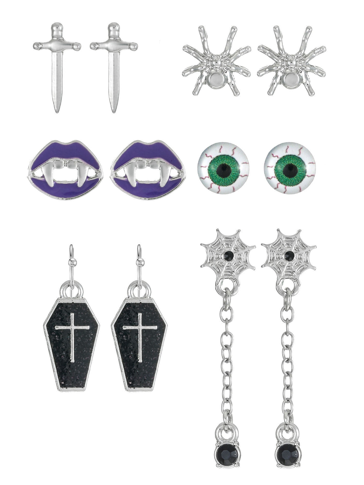 Way to Celebrate Haunted Icons Halloween Silver Earring Set, 6 Pairs - Image 3