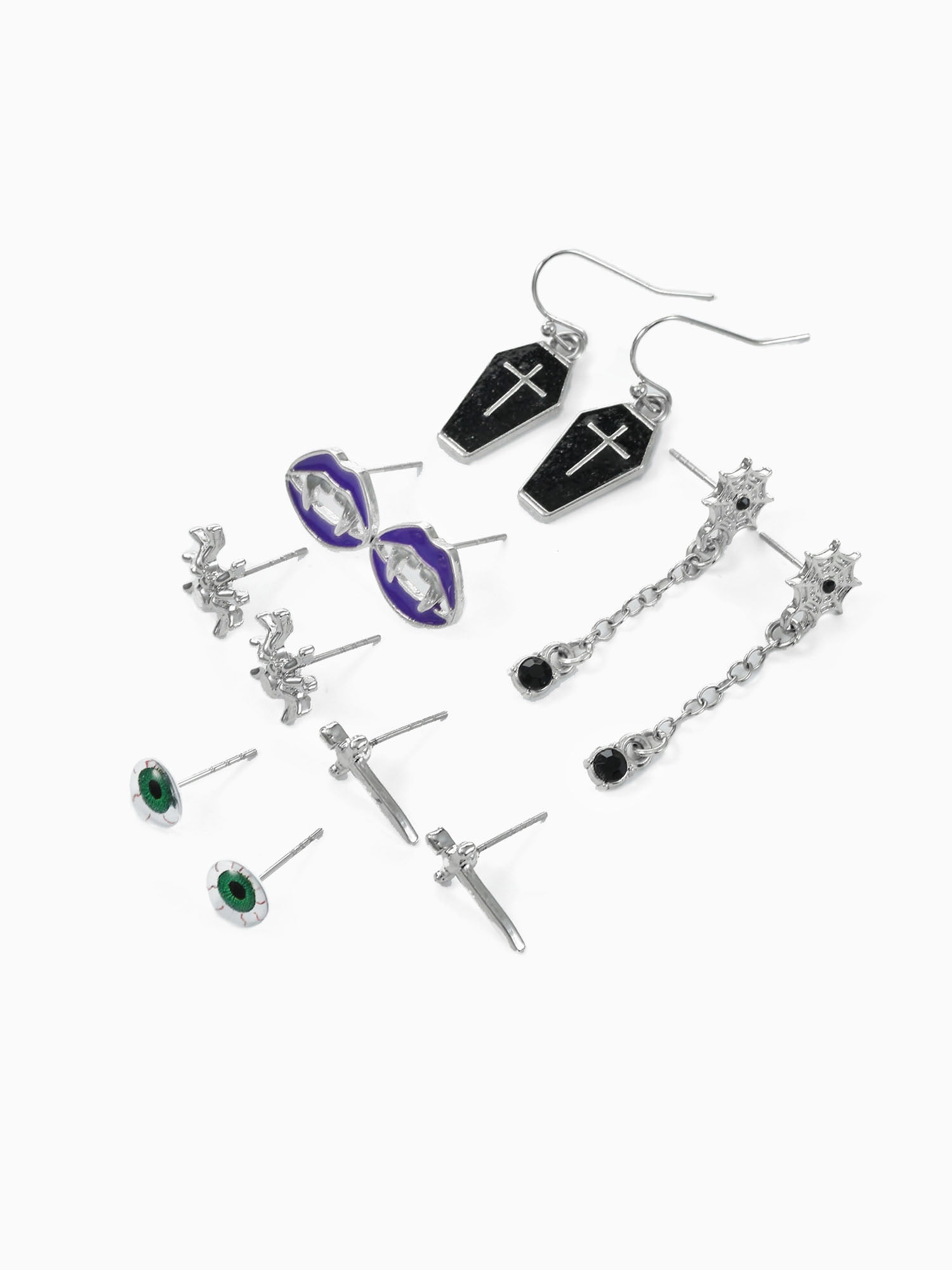 Way to Celebrate Haunted Icons Halloween Silver Earring Set, 6 Pairs - Image 4