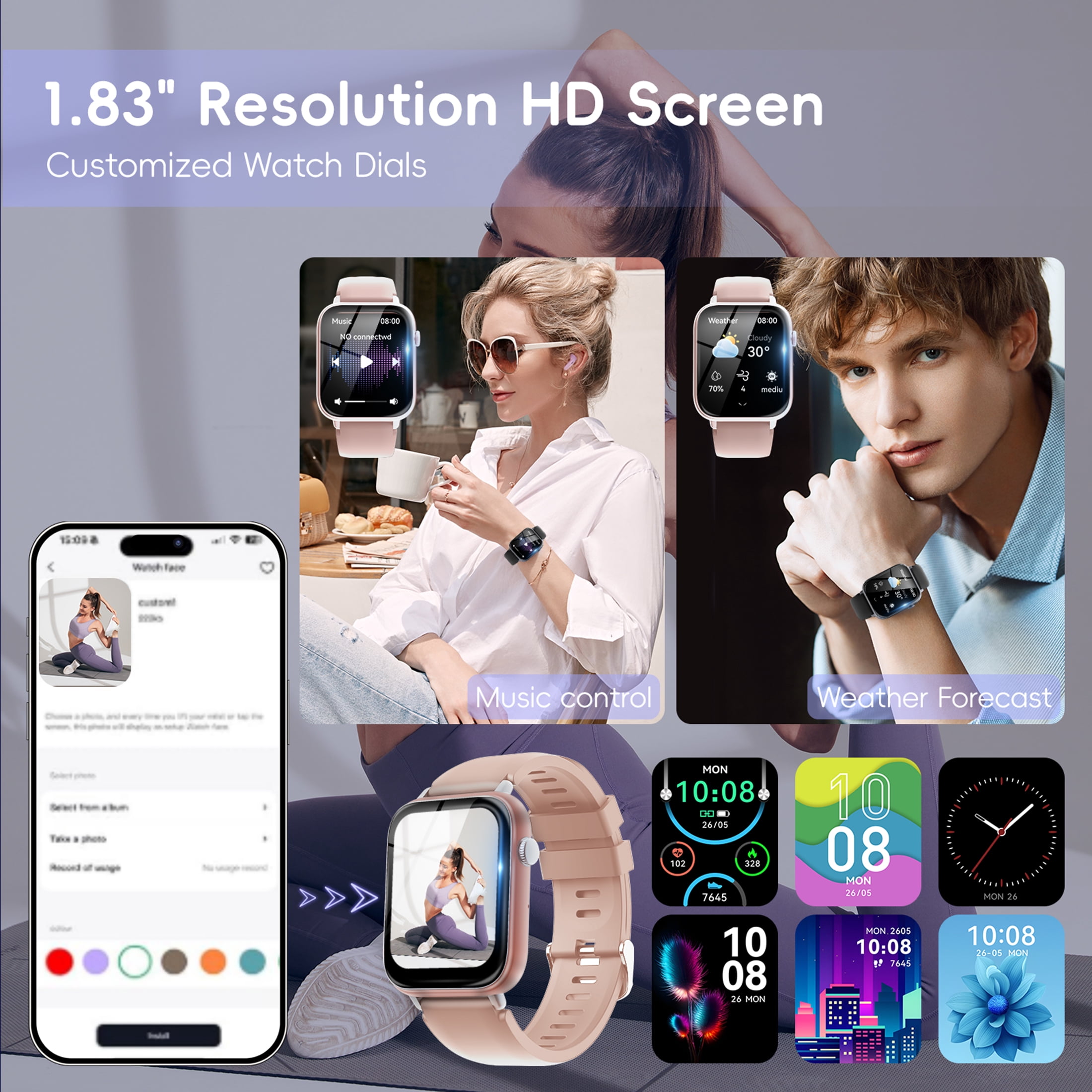 WeurGhy Smart Watch for iPhone Android, 1.83" Fitness Tracker Watch with 100+ Sport Modes/Bluetooth Call/24H Heart Rate, IP68 Waterproof Smartwatch for Men Women Gift, Rose Gold - Image 4
