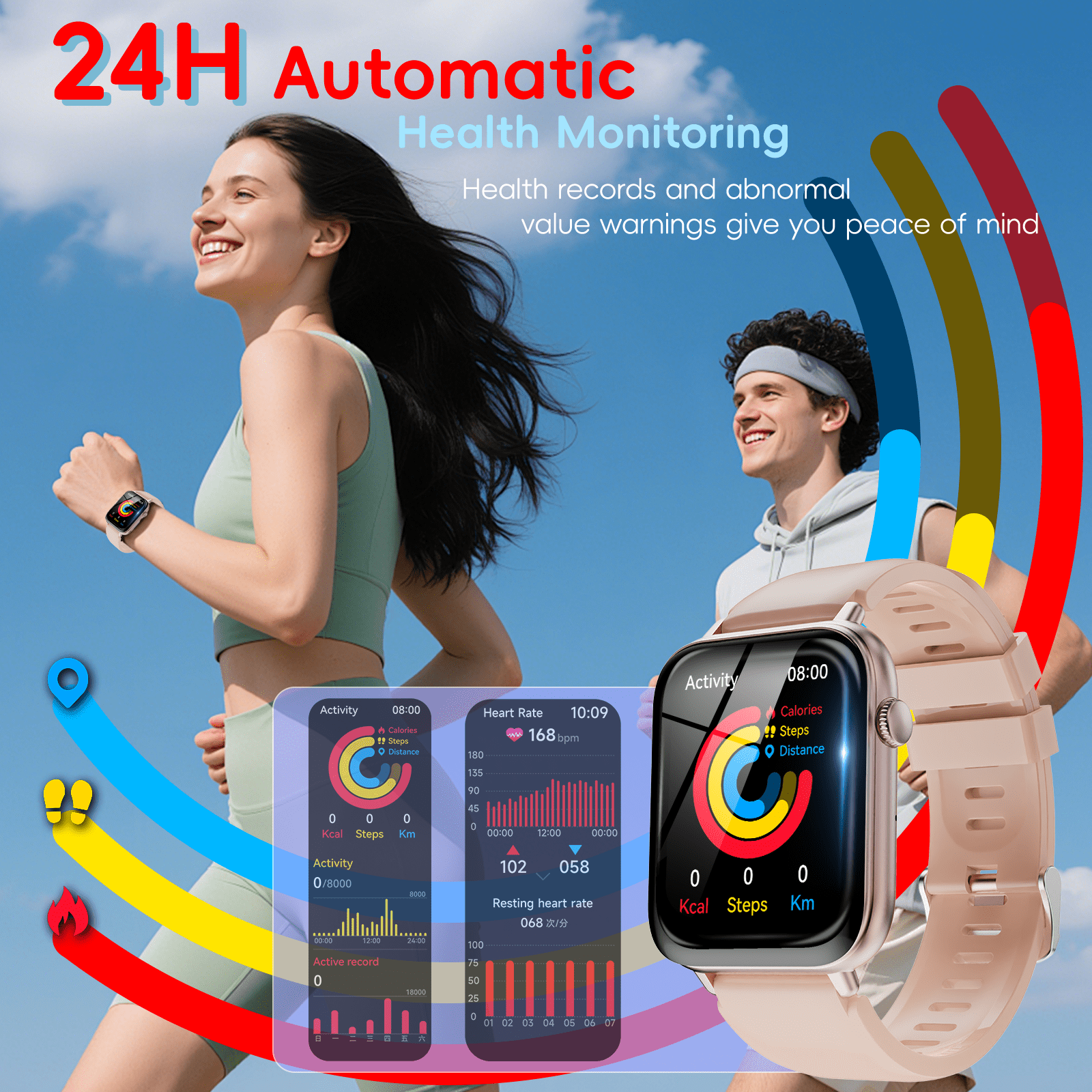 WeurGhy Smart Watch for iPhone Android, 1.83" Fitness Tracker Watch with 100+ Sport Modes/Bluetooth Call/24H Heart Rate, IP68 Waterproof Smartwatch for Men Women Gift, Rose Gold - Image 2