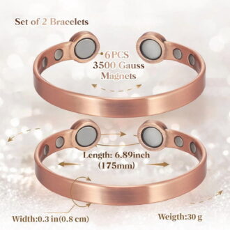 Wollet 99.9% Pure Copper Magnetic Bracelets with 3500 Gauss Magnets, Adjustable Cuff Jewelry, Set of 2