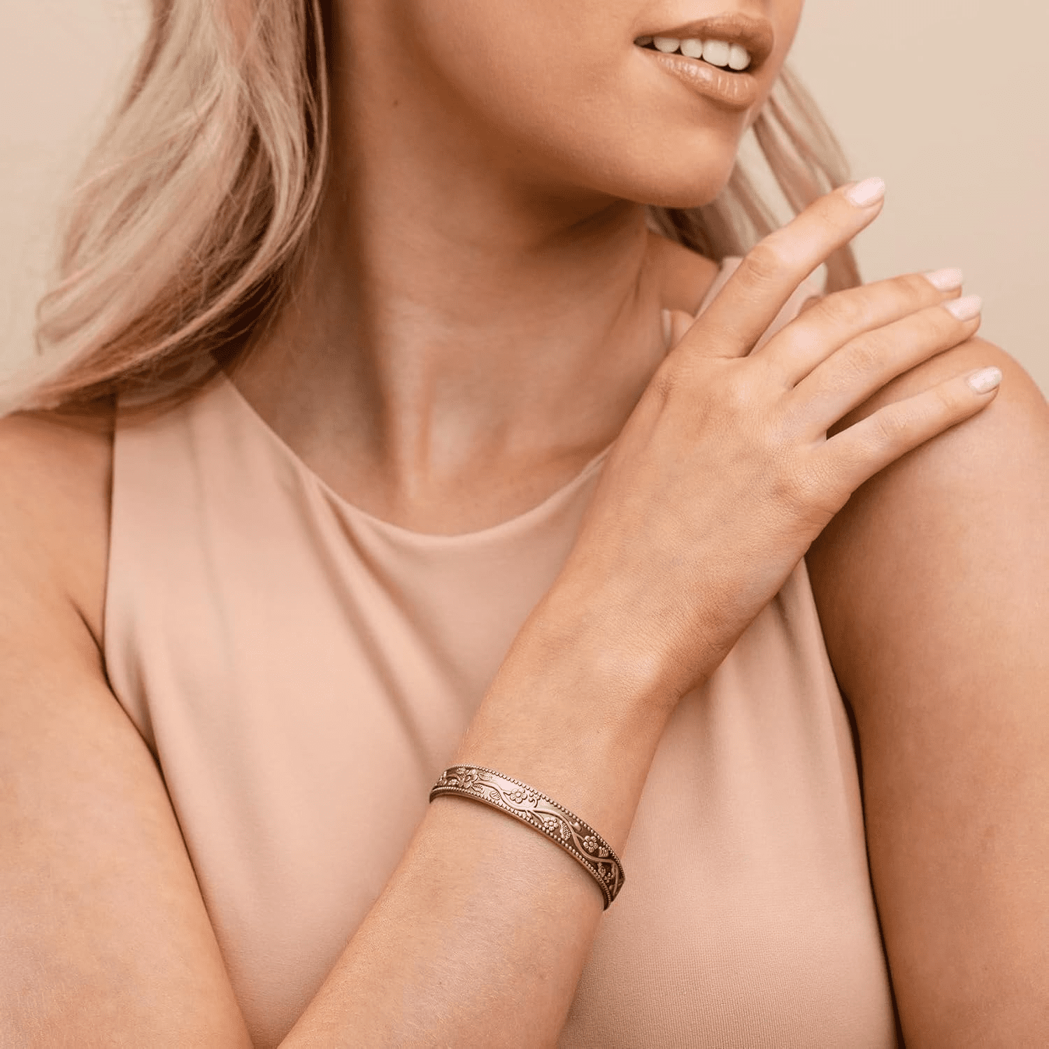 Wollet 99.99% Pure Copper Magnetic Bangles Bracelets for Women, Copper Jewelry Set of 2 - Image 2