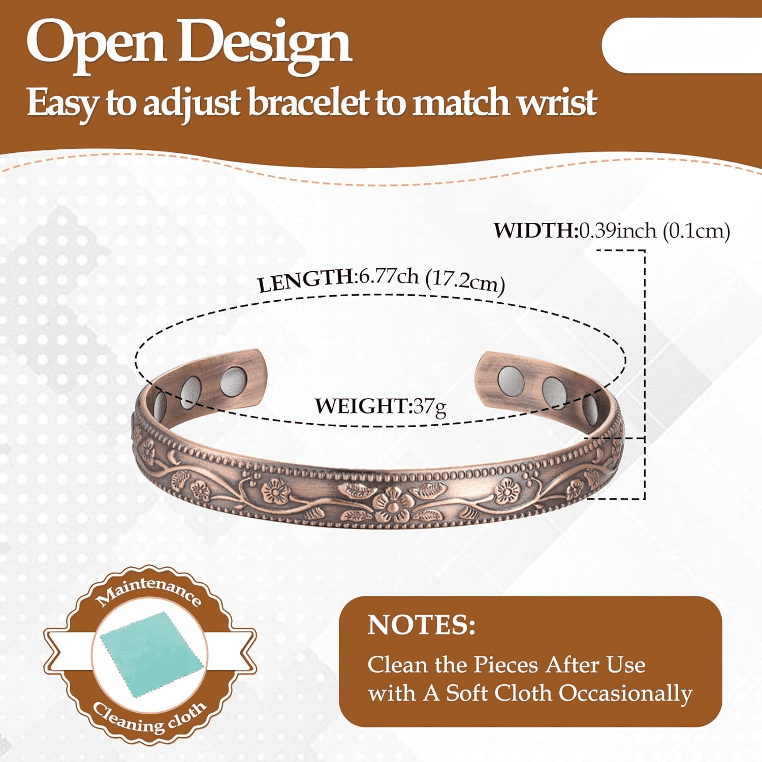 Wollet 99.99% Pure Copper Magnetic Bangles Bracelets for Women, Copper Jewelry Set of 2 - Image 5