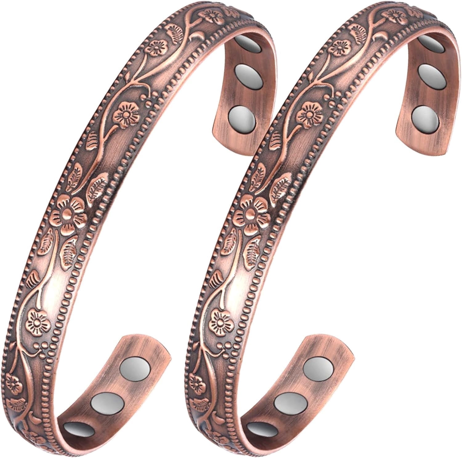 Wollet 99.99% Pure Copper Magnetic Bangles Bracelets for Women, Copper Jewelry Set of 2