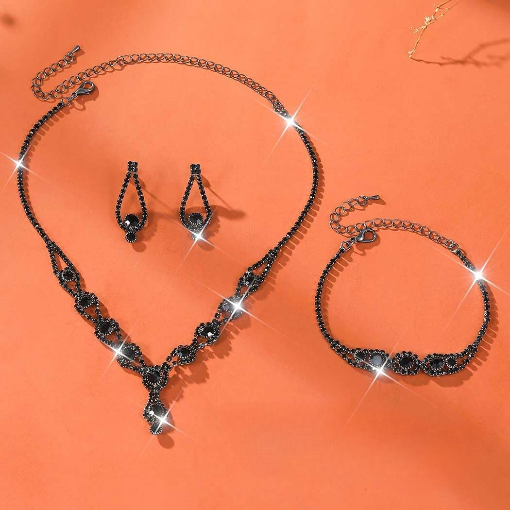 Women's Bridal Jewelry Set Rhinestone Necklace, Earrings, and Bracelet Set Formal Prom Dress Jewelry Set - Image 5