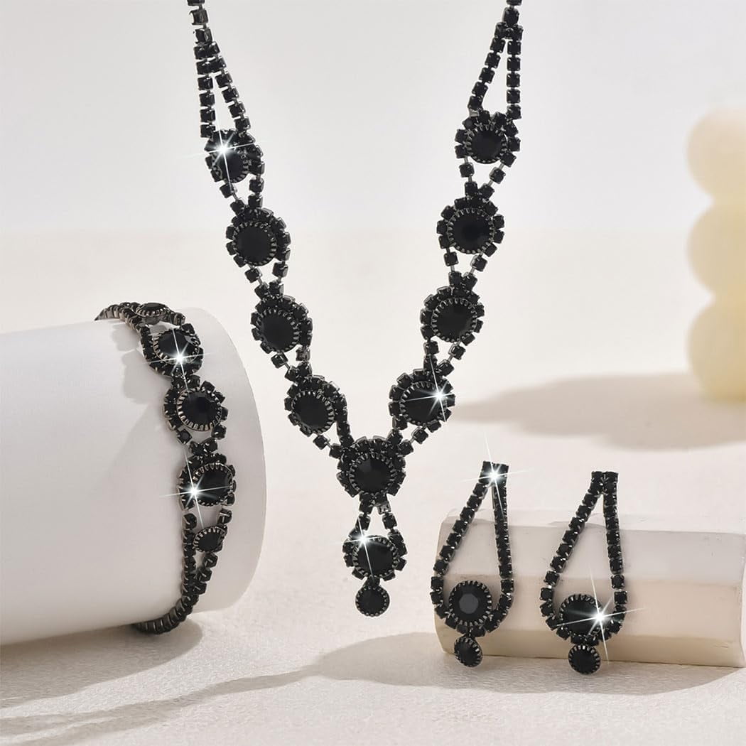 Women's Bridal Jewelry Set Rhinestone Necklace, Earrings, and Bracelet Set Formal Prom Dress Jewelry Set - Image 2