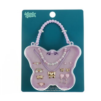 Wonder Nation 10 Pack Jewelry Set in Butterfly Box with Necklaces, Earrings, and Rings (Girl's)