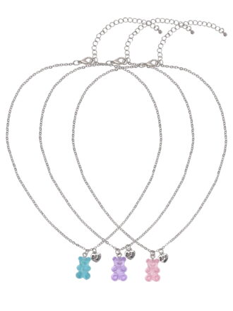 Wonder Nation Female Silver-Tone Trio Gummy Bear BFF Necklace Set