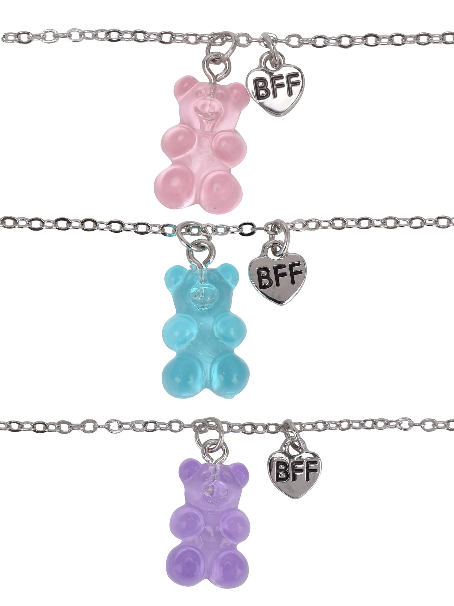 Wonder Nation Female Silver-Tone Trio Gummy Bear BFF Necklace Set - Image 2