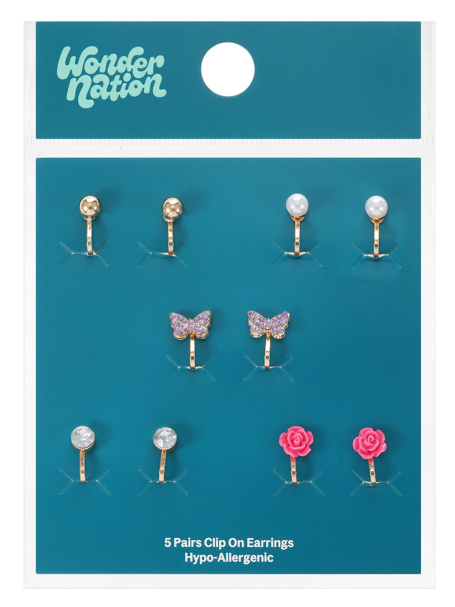 Wonder Nation Goldtone Clip-on Earrings, Girls, 5 Pairs - Image 3