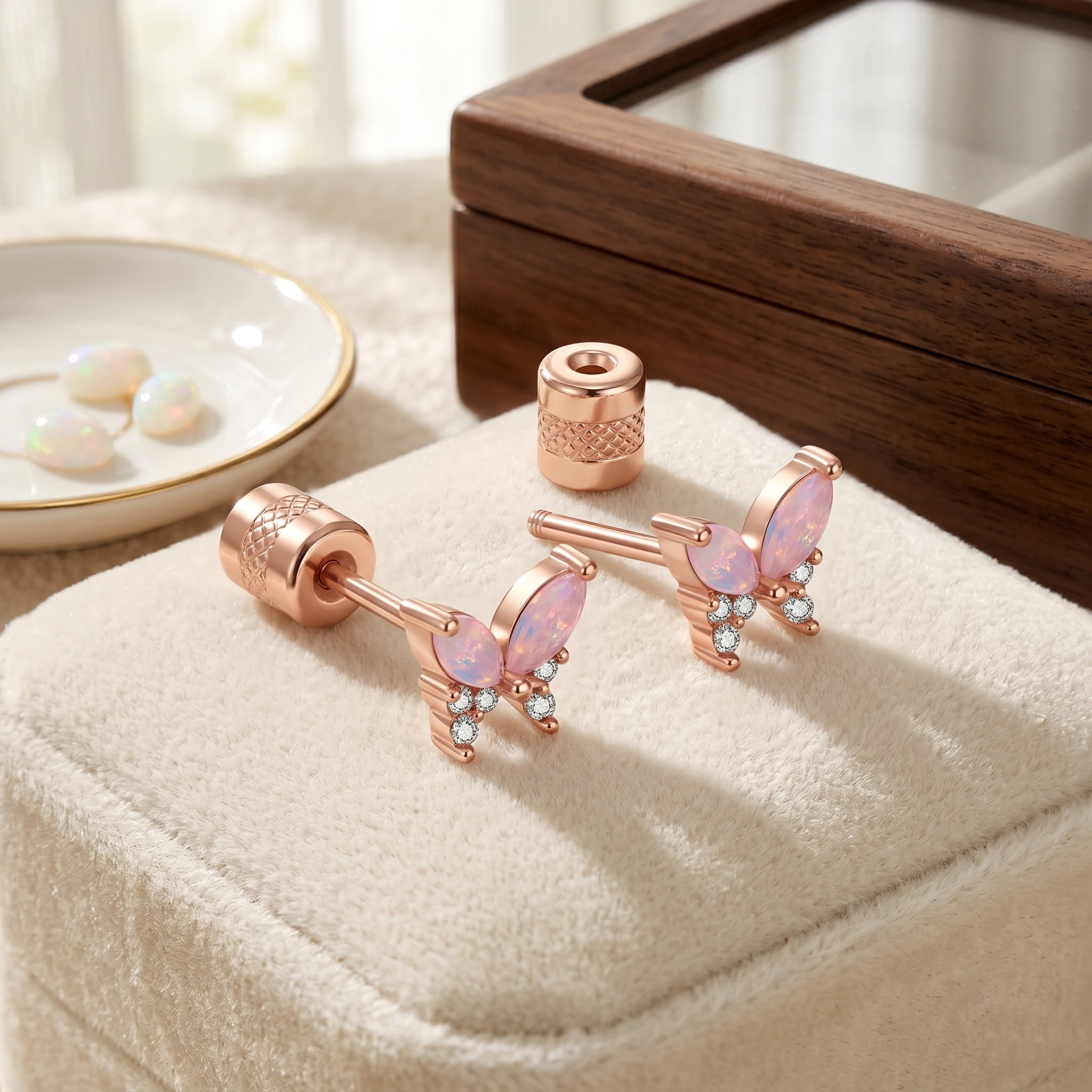 YAYAJAJU Butterfly Earrings for Women, 925 Sterling Silver Hypoallergenic Cute Tiny Butterfly Screw Stud Earrings, 18K Rose Gold Plated Mini Animal Earrings Jewelry Lovely Gifts - Image 2