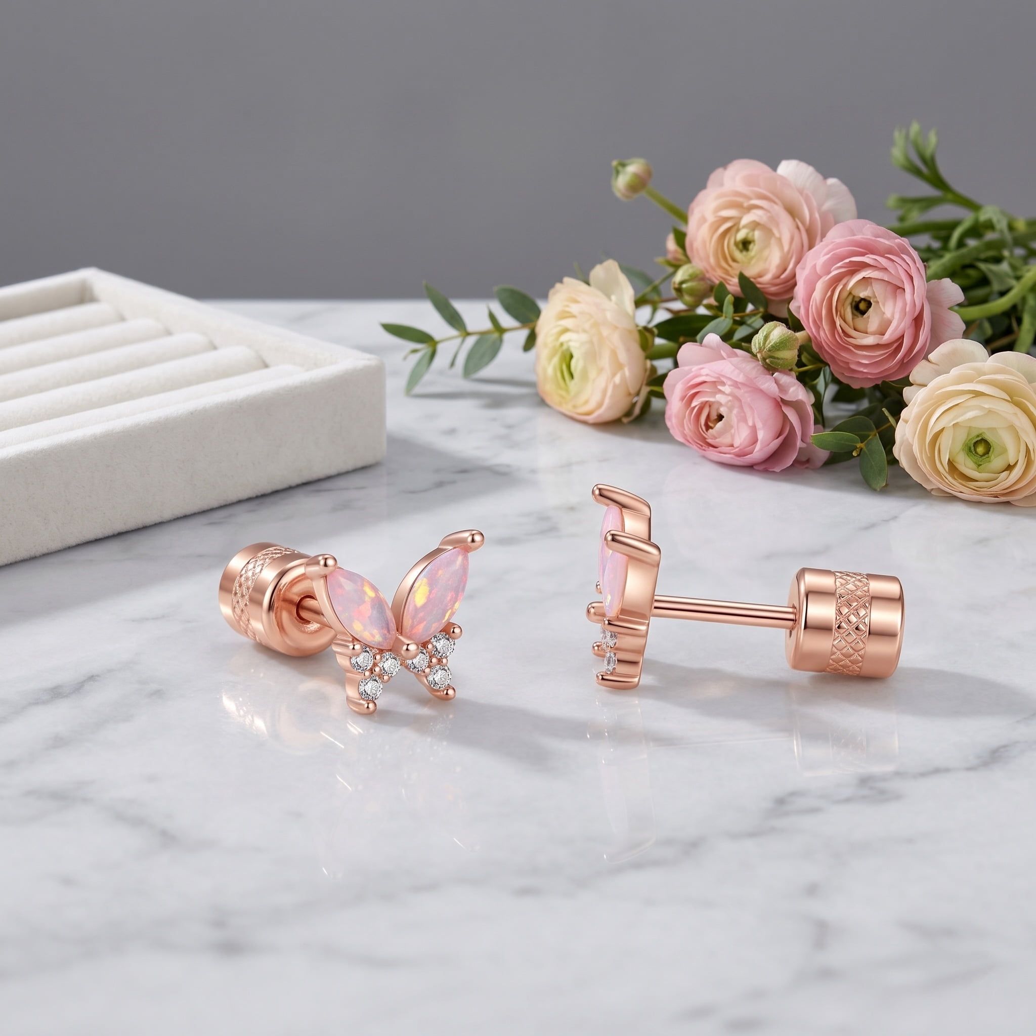 YAYAJAJU Butterfly Earrings for Women, 925 Sterling Silver Hypoallergenic Cute Tiny Butterfly Screw Stud Earrings, 18K Rose Gold Plated Mini Animal Earrings Jewelry Lovely Gifts - Image 3