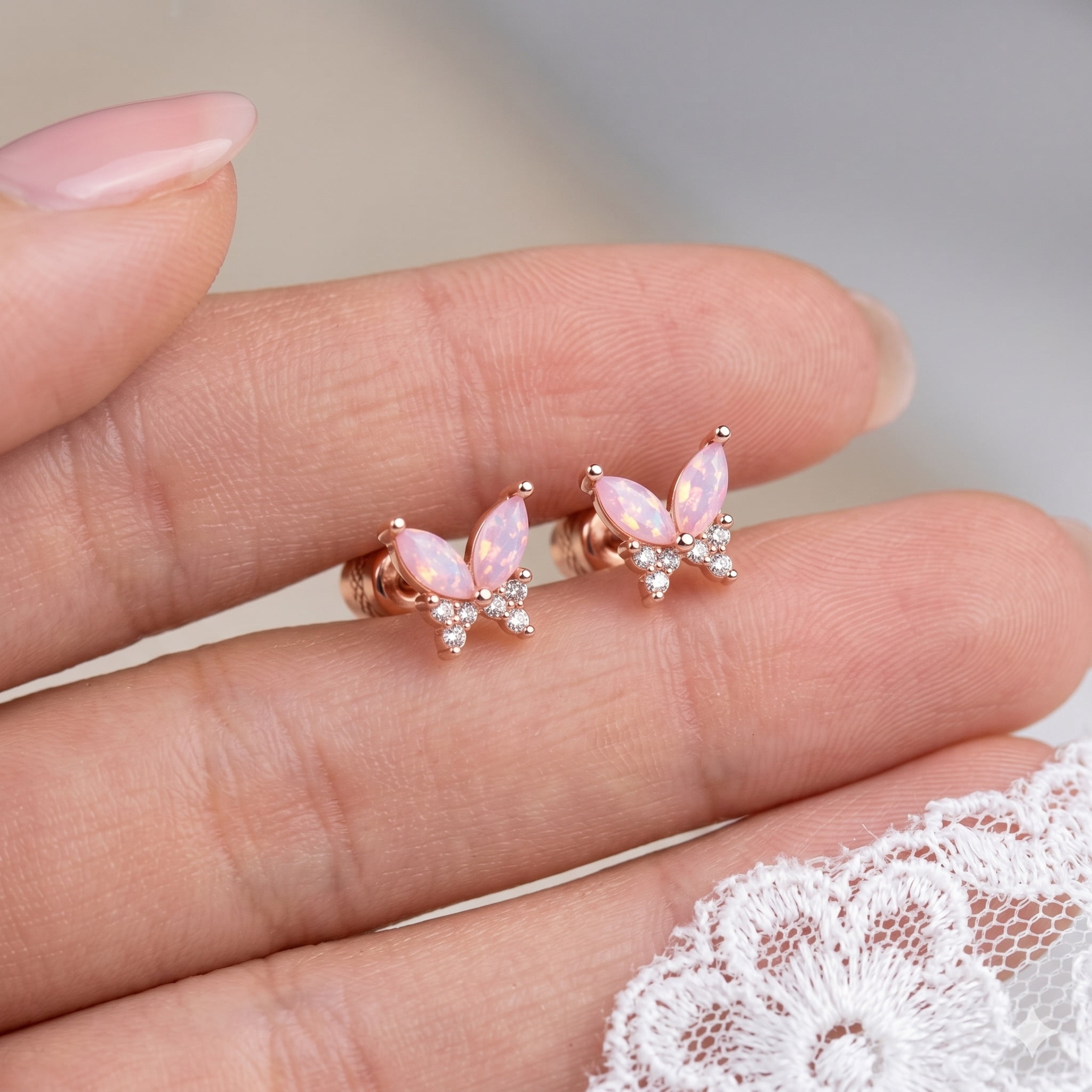 YAYAJAJU Butterfly Earrings for Women, 925 Sterling Silver Hypoallergenic Cute Tiny Butterfly Screw Stud Earrings, 18K Rose Gold Plated Mini Animal Earrings Jewelry Lovely Gifts - Image 5