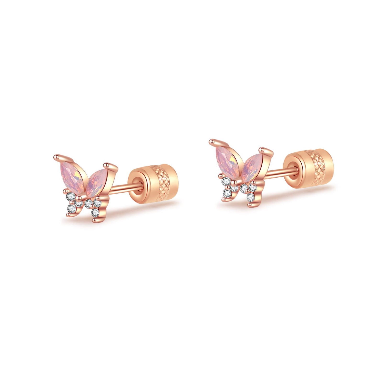 YAYAJAJU Butterfly Earrings for Women, 925 Sterling Silver Hypoallergenic Cute Tiny Butterfly Screw Stud Earrings, 18K Rose Gold Plated Mini Animal Earrings Jewelry Lovely Gifts