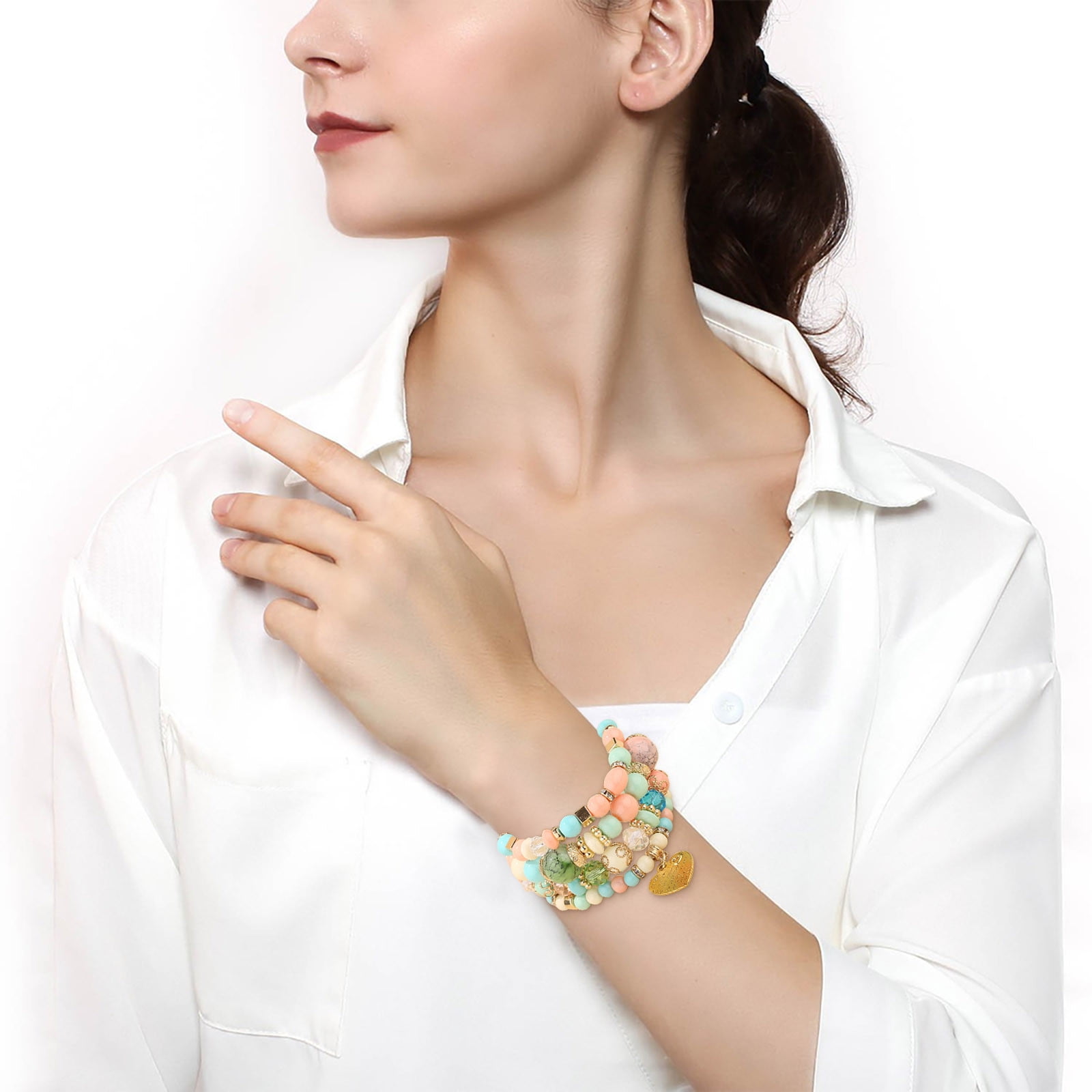 Yuehao Bracelets for Women, Gifts for Women, Stackable Bead Bracelets Ladies Mens Stretch Multilayer Bracelet Set Multicolor Jewelry - Image 5