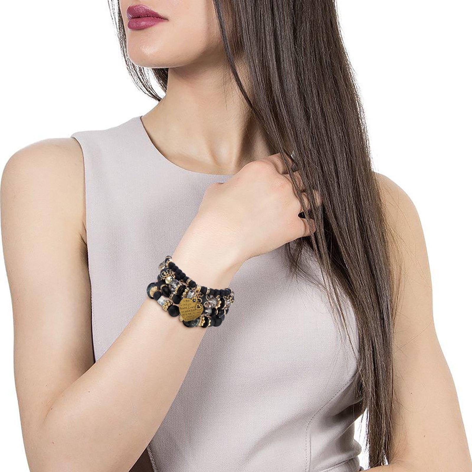Yuehao Bracelets for Women, Gifts for Women, Stackable Bead Bracelets Ladies Mens Stretch Multilayer Bracelet Set Multicolor Jewelry - Image 4